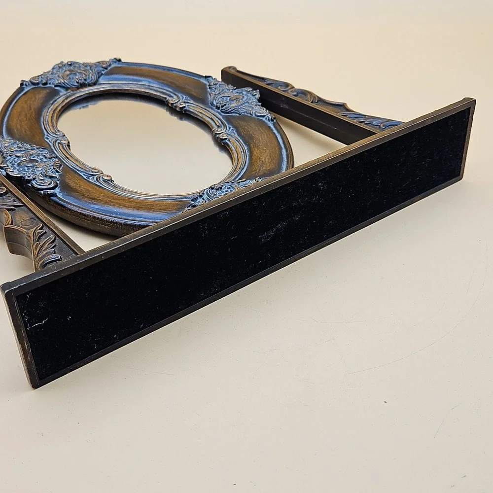 Vintage Dresser Top Oval Ornate Swivel Tilt Mirror Picture Frame Taiwan